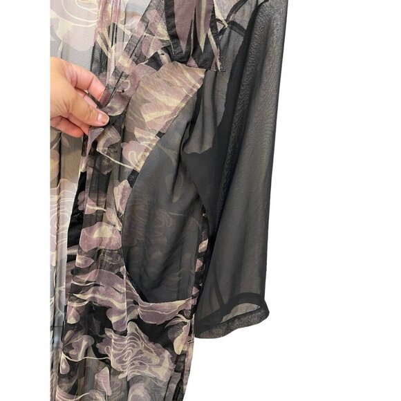 Catalog Classics Sheer Mesh Button Up Shirt 3/4 Sleeve with Pockets Floral Sz 1X - Picture 4 of 5